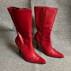 Red leather boots size 6, never worn some imperfections